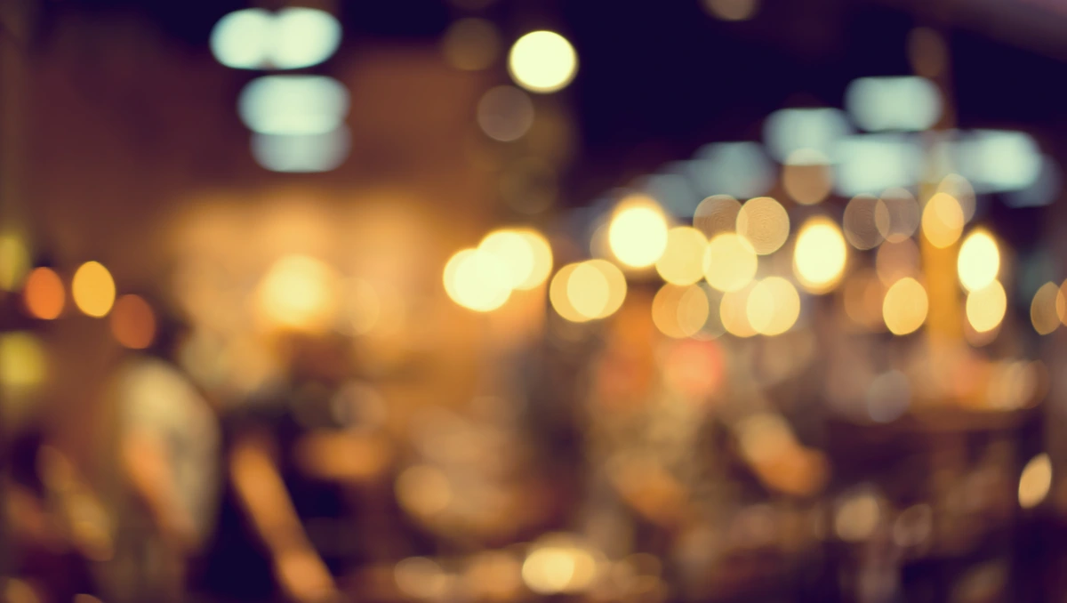 Defocussed restaurant setting at night