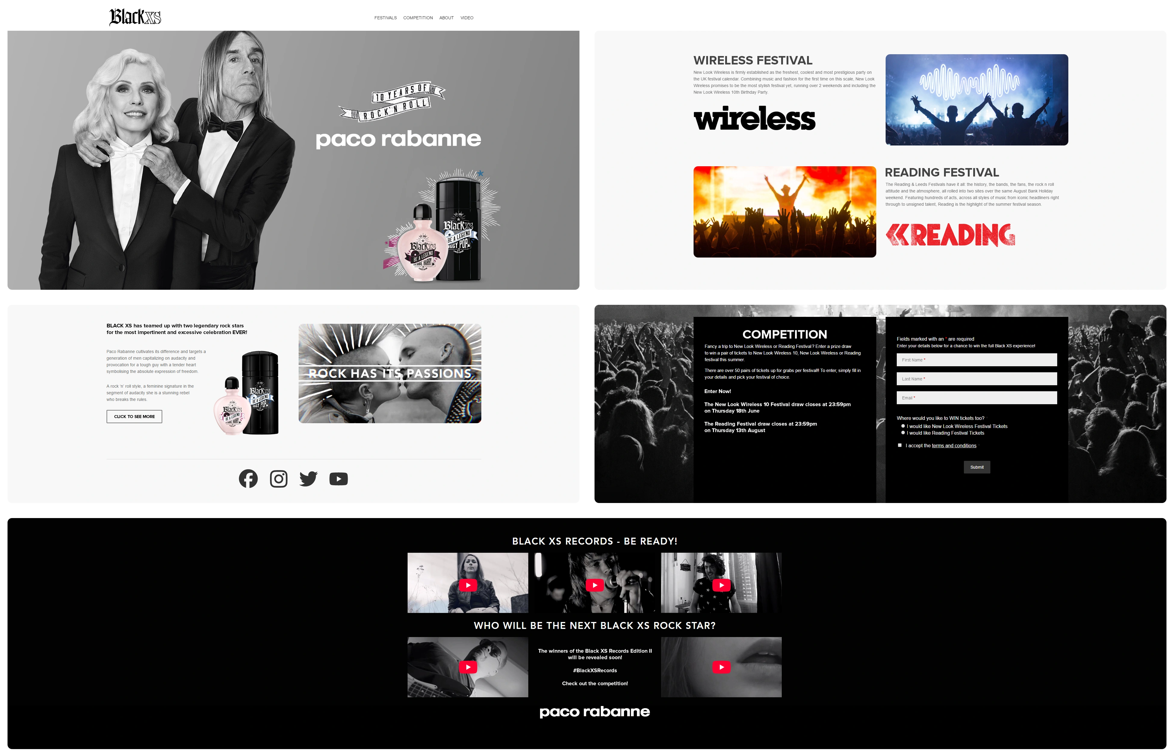 Wireframe Elements for Paco Rabanne Black XS Festivals Website